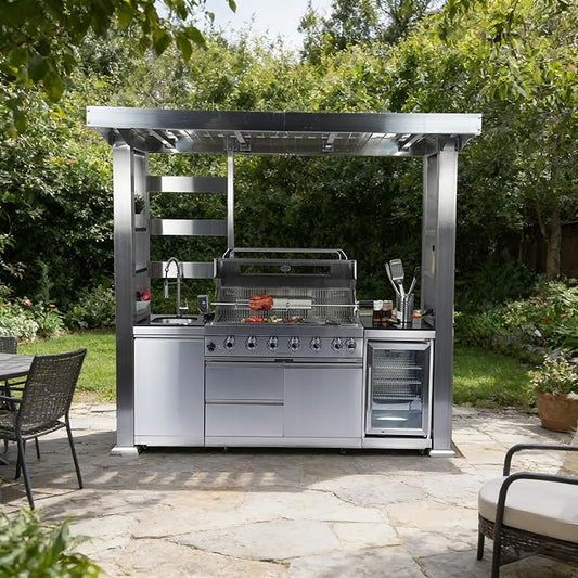 94-Inch 6-Burner 85000 BTU Stainless Steel Natural Gas Grill Outdoor Kitchen Island with Canopy,684Sq.In Cooking Area,Wine Cooler,Refrigerator,Rotisserie,For Backyard BBQ,Silver