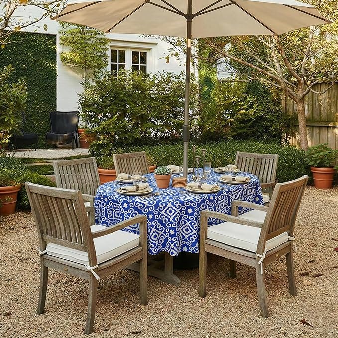 EHouseHome Outdoor Indoor Tablecloth with Umbrella Hole for Oval Table,Waterproof Patio Table Cloths, Spring/Summer Table Covers with Zipper for Backyard Circular Table/BBQs/Picnic,60 x 84 inches