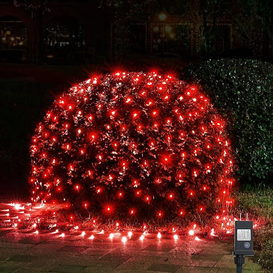 WBao Christmas Net Lights, 360LED 11.5ft x 6.9ft Christmas Lights with 8 Modes, Timer, End to End Connectable, Waterproof Design for Lawn, Bushes, Trees Outdoor Xmas Decorations, Red
