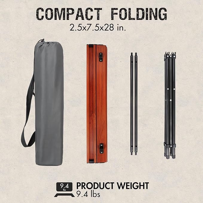 Portal Lightweight Aluminum Folding Square Table Roll Up Top 4 People Table | Portable Outdoor Design; Durable Construction; Easy Setup & Storage; Color: Brown