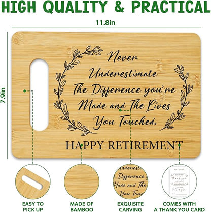 Retirement Gift for Woman, Bamboo Cutting Board for Kitchen, Happy Retirement Chopping Board, Leaving Retired Gifts for Coworker Teacher Nurse Friends -02