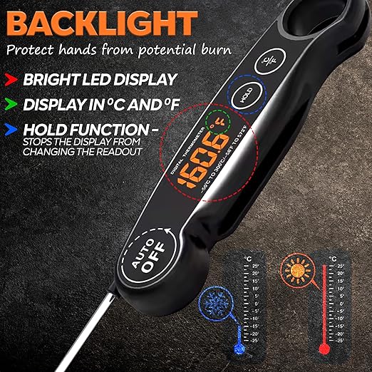 Instant Read Food Thermometer Rechargeable Meat Thermometer Digital Kitchen Thermometer - Fast & Accurate Food Thermometer for Cooking, Grill Thermometer, Fathers Day Gift for Dad Husband
