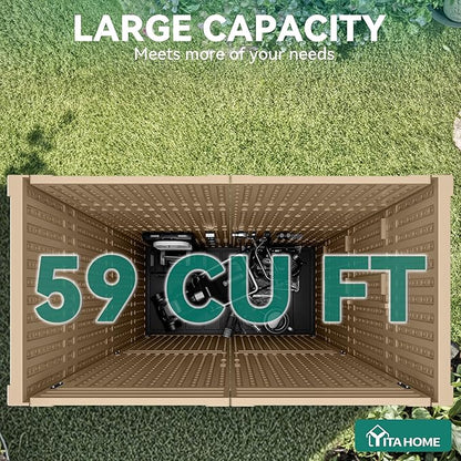 YITAHOME 59 Cuft Outdoor Tall Storage Shed, Waterproof Vertical Resin Shed for Garden, Garage, Patio, Lockable Tool Storage, No Shelves Included, Brown