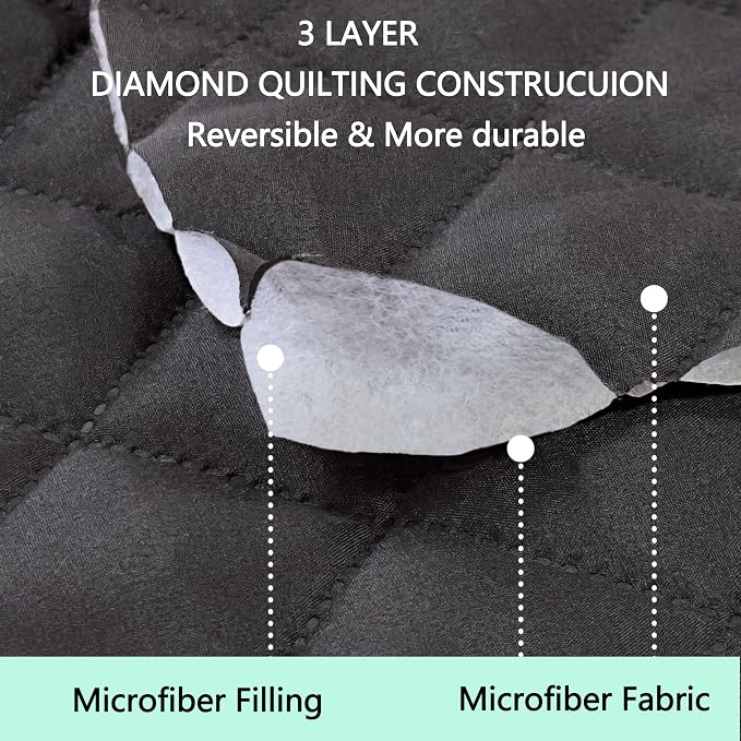 Reversible 4 Seater Sofa Cover 91" Large, Sofa, Dark Grey | Couch Cover Furniture Protector with Foam Sticks Elastic Straps Furniture Protector for Pets Children Dog Cat