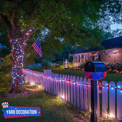 JMEXSUSS 500 LED Red White and Blue Lights 4th of July Decorations Plug in | 173ft 8 Modes 4th of July Lights Outdoor, Waterproof Patriotic String Lights for Memorial Day Independence Day Decor