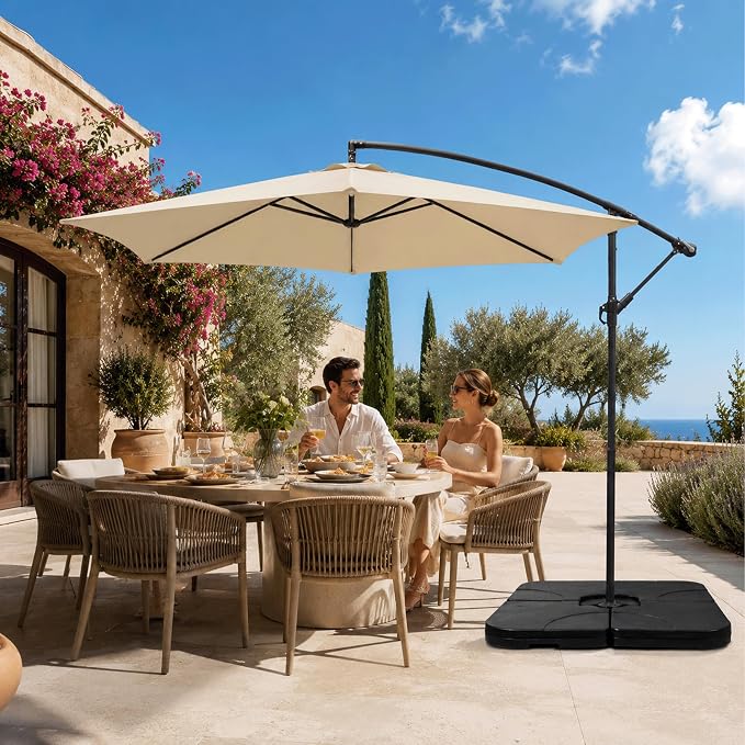 4 Pack Square Offset Cantilever Umbrella Base, Heavy Duty Water Sand Fillable Stand Supports Up to 176 Lbs, Stable Outdoor Holder for Patio Backyard Shades, Black