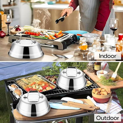 Onader 9 Inch Griddle Melting Dome Lid, Stainless Steel Round Basting Cover Set of 4