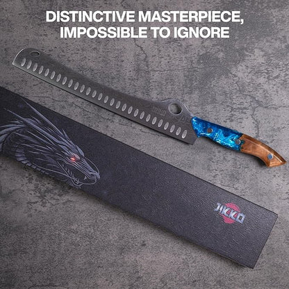 Jikko® SteelFang Edition – Japanese Brisket Knife 12" with Olive Wood & Blue Epoxy Handle | Premium Butcher & Carving Knife for Meat, BBQ, and Brisket Slicing – Ultra Sharp Stainless Steel Blade