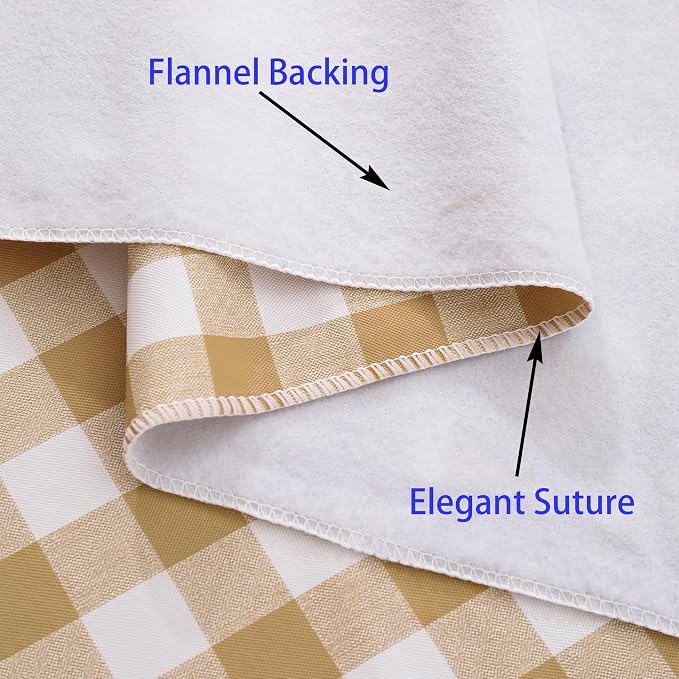 Heavy Duty Vinyl Tablecloth with Flannel Backing Waterproof Oil-Proof Plastic Table Cloth Stain-Resistant Wipeable Rectangle or Square Table Cover for Indoor and Outdoor (Khaki Checkered, 54x54 Inch)