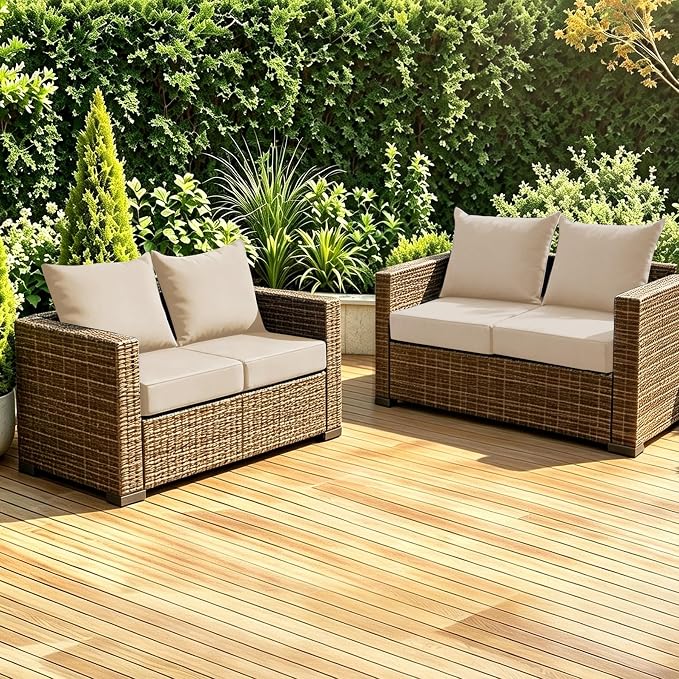 Patio Cushions for Outdoor Furniture, 24x24 Outdoor Couch Cushions, Waterproof & Fade-Resistant Patio Chair Cushions with Removable Cover, Replacement Outdoor Deep Seat Cushion, Beige (Set of 4)