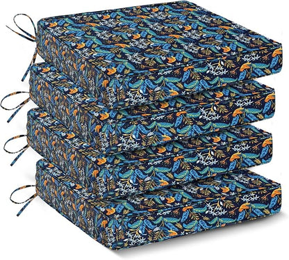 IPYNBAP Outdoor Chair Cushions Set of 4 -Waterproof Outdoor Seat Cushions for Patio Furniture, Patio Chair Cushion with Handle and Ties, Out Door Chair Pads,17x16x2-Square, Black Nightingale