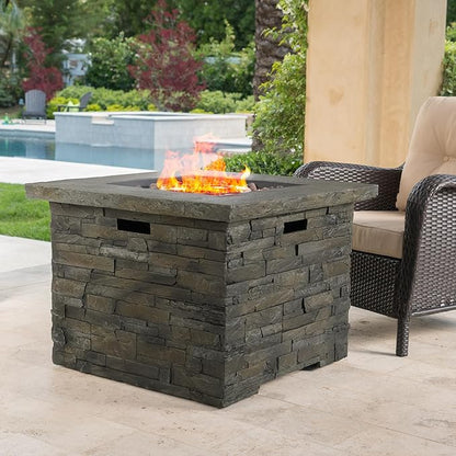 33'' Propane Fire Pit Table Hidden Tank Inside, 40,000 BTU Square Outdoor Gas Firepit with Auto-Ignition, Waterproof Cover for Patio Deck, Imitation Stone Concrete, CSA Certified, Gray