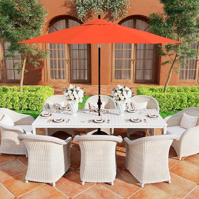 California Umbrella 11Ft Premium Patio Umbrella, Hand-Crank, Tilt-Collar, Bronze Frame, Solution Dyed Sunset Fabric