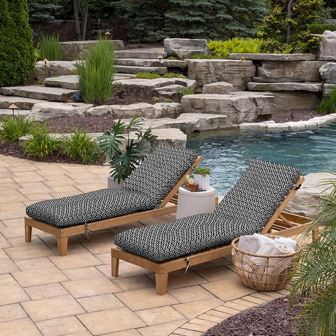 Arden Outdoor Tufted Chaise Cushion, 22x76, Black Demi Tile | Plush Comfort, Modern Tuft, Lounge Cushion, Rain-Proof, Fade Resistant, Mold and Mildew Resistant