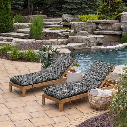 Arden Outdoor Tufted Chaise Cushion, 22x76, Black Demi Tile | Plush Comfort, Modern Tuft, Lounge Cushion, Rain-Proof, Fade Resistant, Mold and Mildew Resistant
