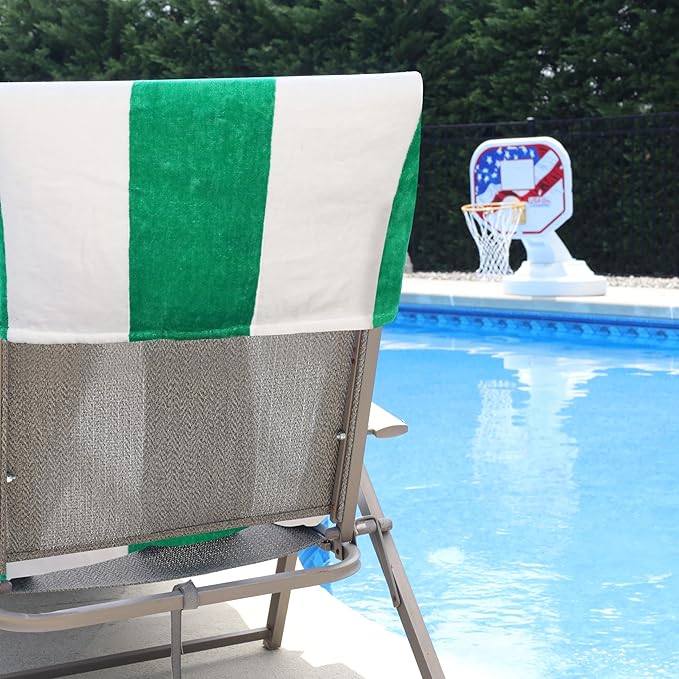 Superior Cabana Cotton Lounge Chair Cover, Outdoor Towel/Chaise Furniture Covers, Terry Cloth, Beach, Spa, Swim Accessories, Pool Chair Cover, Soft, Quick Drying, 32" x 102", Set of 2, Green