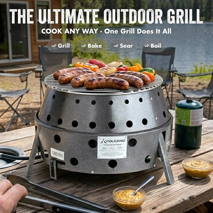 Volcano 2 Collapsible Grill/Stove, Portable Camping Charcoal or Wood Cooker, Folding Outdoor Grill with Carrying Case, 13" Cooking Surface, Compact Steel Camp Cooker for Tailgating Backyard Use
