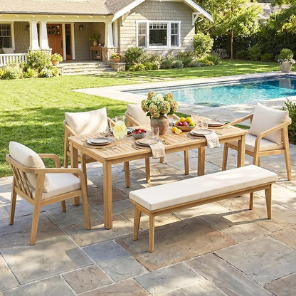 Wisteria Lane 6-Pieces Acacia Patio Table and Chairs Set for 6, Outdoor Dining Set with Umbrella Hole Table, Modern Patio Table Set with Cushion, Patio Furniture Set for Backyard Deck Garden Porch