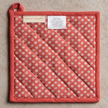 Maison d' Hermine Pot Holders 100% Cotton Heat Resistant Potholders 8" x 8" Hot Pads with Loop BBQ Cooking Baking Hotel Farmhouse Kitchen Handling Hot Pans Spring Summer (Pack of 2, Provence)