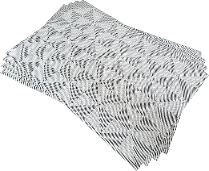 Placemat,Blending Color Durable Woven Vinyl Placemat Washable Heat-Resistant Anti-Skid Kitchen Dining Table Mats (Set of 4, White Black)