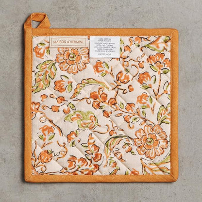 Maison d' Hermine Pot Holders 100% Cotton Potholders (8" x 8", Pack of 2) | Heat Resistant Hot Pads with Loop BBQ Cooking Baking Hotel Kitchen Handling Hot Pans Thanksgiving Christmas - Pumpkin Spice