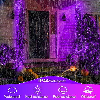 kemooie 500 LED Halloween Lights Outdoor, 164 FT Fairy Lights with 8 Modes | Purple, Timer&Memory Function, Plug in Powered, IP44 Waterproof, Indoor Outdoor Use, Home/Party/Garden/Halloween Decor
