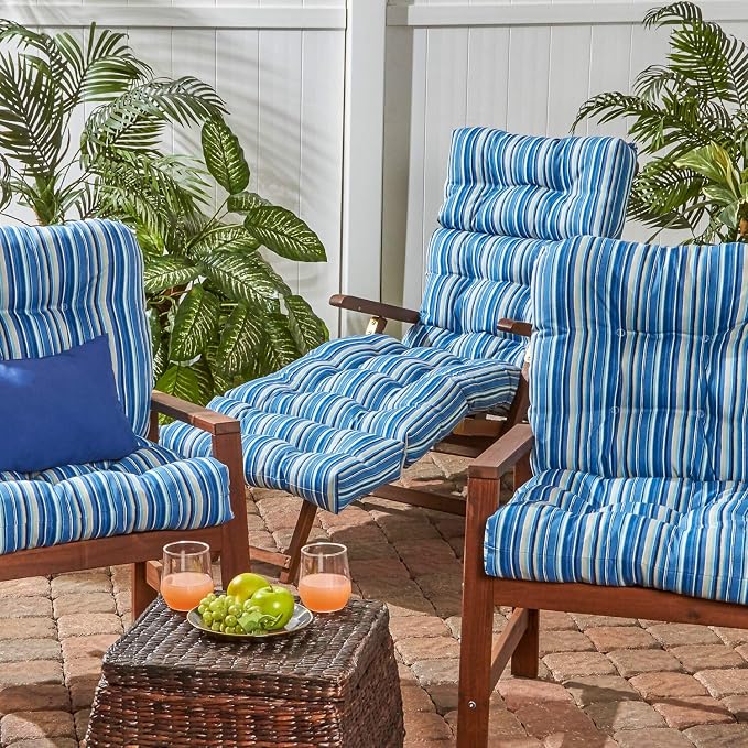 Greendale Home Fashions 72 x 22-inch Outdoor Chaise Lounge Cushion, Steel Blue Stripe