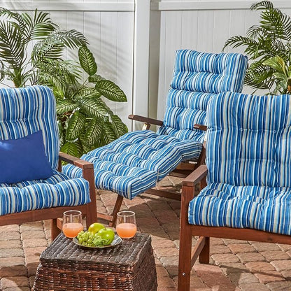 Greendale Home Fashions 72 x 22-inch Outdoor Chaise Lounge Cushion, Steel Blue Stripe