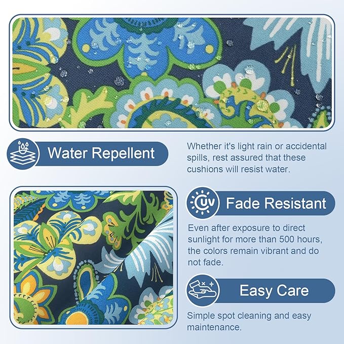 LVTXIII Outdoor Chaise Lounge Cushion 72x21x3 Inch, Water-Repellent Patio Seat Cushion with Ties & Hidden Zipper, Thick Foam Pad for Lawn Chair, Poolside, Patio Furniture, Bohemian Azure