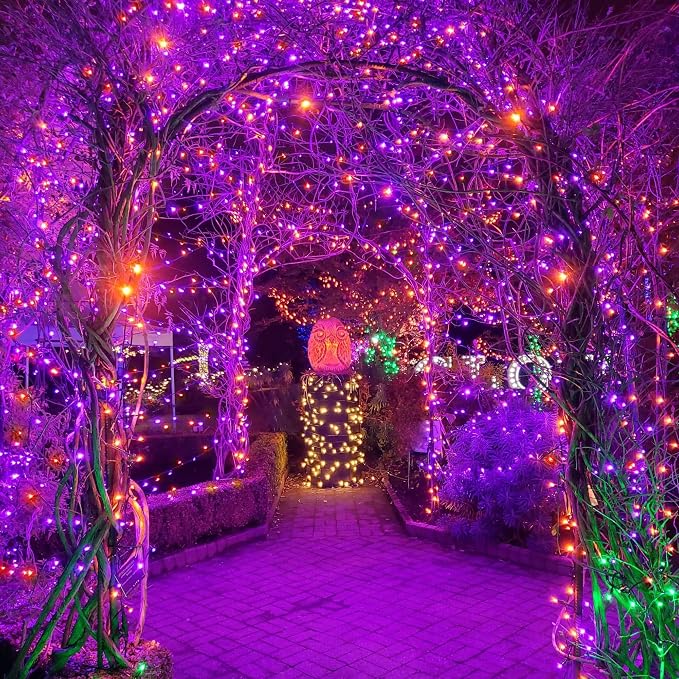 weillsnow 66 FT 200 LED Orange Purple Halloween String Lights with Timer | Plug in String Lights, Connectable, Memory Function, 8 Twinkle Modes,IP44 Waterproof, for Bedroom Garden Lawn Halloween Decor