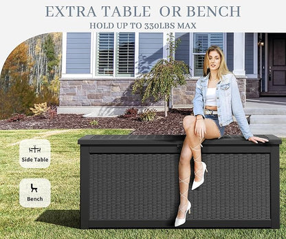 NUNU LAB 260 Gallon Outdoor Storage Box,Resin Large Sturdy Deck Box, Backyard Outside Storage Box Waterproof with Double Wall Panels,Package Delivery Box,Garden Box,Tool Box,Outdoor Hose Storage Bin