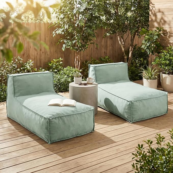 Christopher Knight Home Natty Outdoor Bean Bag Chair Set of 2, Fabric Bean Bag Chair for Adults and Kids, Indoor/Outdoor Sun Lounger, Patio Lounge Chair Set of 2, Mint