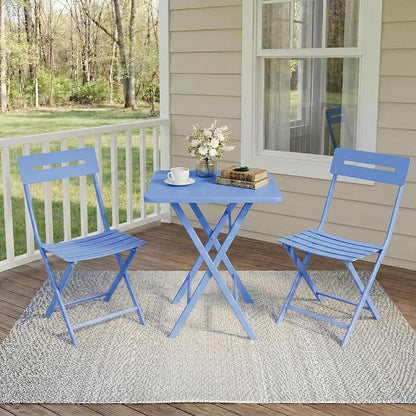 Garvee 3PCS Bistro Set, Folding Patio Furniture Set w/ 2 Chairs,Solid Steel | Foldable space-saving bistro set, fully pre-assembled for instant use. Powder-coated weatherproof steel frame. Easy-clean