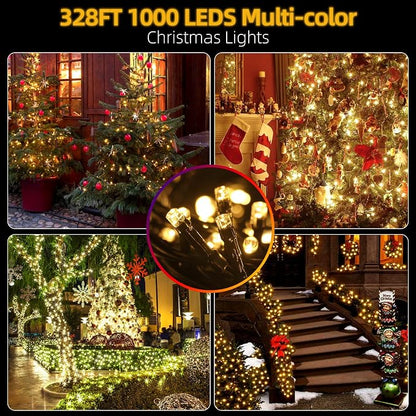 MZD8391 328FT 1000 LED Christmas Light Outdoor Indoor, Christmas Tree Light | Warm White, 100% UL Listed, Waterproof, 8 Light Modes, Timer & Memory, Christmas String Light Decoration, Fairy Tree Light