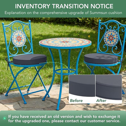 Summsun Outdoor Bistro Chair Cushions Set of 4, 15" D x 3" H Round Chair Cushions Waterproof and Fade Resistant Chair Cushion Pads with Non-Slip Ties and Removable Covers for Garden, Dark Grey