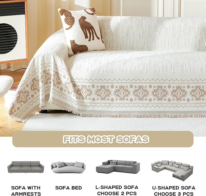 MEETSKY Boho Sectional Couch Cover Washable for Dogs, Chenille Loveseat Sofa Covers Pet Friendly Couch Covers