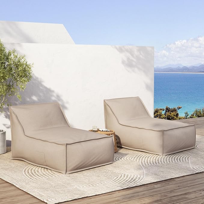 Christopher Knight Home Venny 48" L Outdoor Bean Bag Chair Set of 2, Fabric Bean Bag Chair for Adults and Kids, Indoor/Outdoor Sun Lounger, Patio Lounge Chair Set of 2, Dark Beige