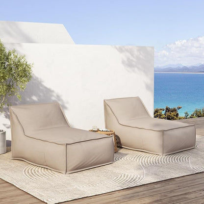 Christopher Knight Home Venny 48" L Outdoor Bean Bag Chair Set of 2, Fabric Bean Bag Chair for Adults and Kids, Indoor/Outdoor Sun Lounger, Patio Lounge Chair Set of 2, Dark Beige