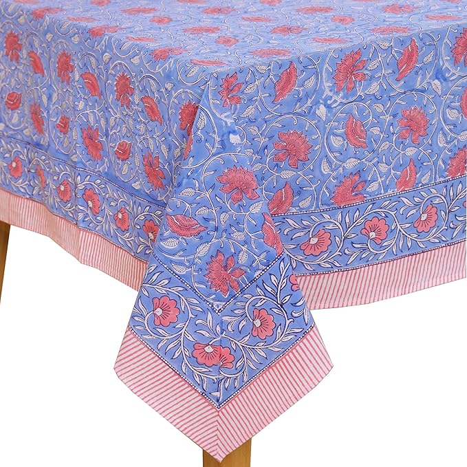 100% Cotton Hand Block Printed, Tablecloth for Kitchen, Dining, Table Cover for Parties, Chritmas, Weddings, Barbecues and Summer picnics Table Cloth