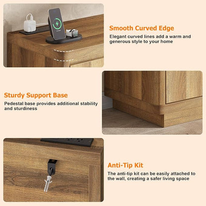 knoworld Buffet Cabinet with Storage, Outlet & Adjustable Shelves, Sideboard Cabinet with Double-Arc Doors, Classic Modern Wood Console Table & Credenza for Dining Room & Entryway