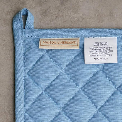 Maison d' Hermine 100% Cotton Oven Mitt & Pot Holder Set (7.5"x13" & 8"x8") Heat Resistant BBQ Cooking Gloves with Loop Baking Grilling Kitchen Hotel Home Farmhouse Spring Summer (Fleurs De Mai)