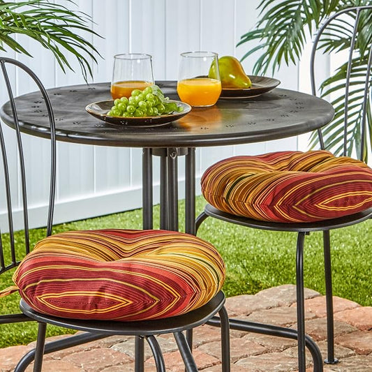 Greendale Home Fashions Cinammon Stripe Outdoor 15-inch Bistro Seat Cushion, Set of 2