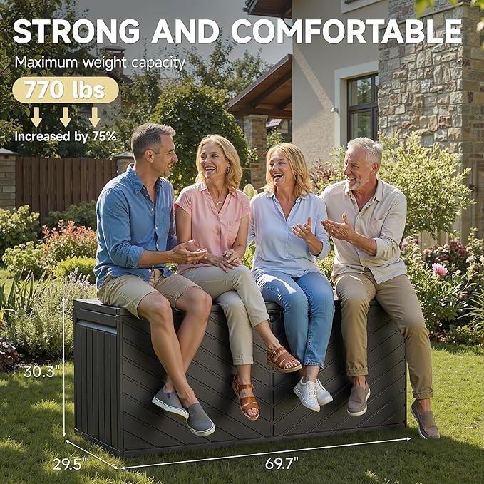 270 Gallon All-Weather Deck Box, Lockable Waterproof Resin Storage with UV Resistance for Patio Furniture, Garden Tools, Pool Accessories (Brown)