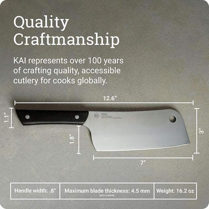 Kai PRO 7" Cleaver | Hand Sharpened Meat Knife, German Din1.14116 Stainless Steel Blade, Full-Tang POM Handle
