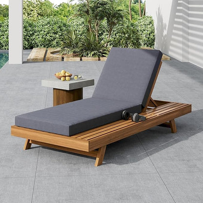 Christopher Knight Home Kayes Acacia Wood Chaise Lounge with 4'' Cushion, Outdoor 79'' Patio Recliner Chair with 4-Position Adjustable Backrest, Sun Lounger for Poolside Backyard, Teak+Dark Gray