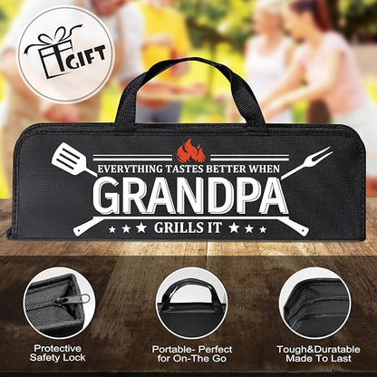 Grandpa Gifts from Grandkids, Gifts for Grandpa Christmas, Grilling Accessories, Heavy Duty Stainless Steel Grill Set BBQ Grill Tools for Outdoor Grill with Aluminum Case, Camping Grill Utensils Set
