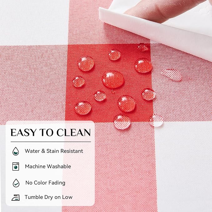 Softalker Gingham Checkered Tablecloth Square - Outdoor Waterproof Buffalo Plaid Table Cloth, Stain Resistant Washable Table Cover for Picnic, Camping, Dining - Red and White, 54 x 54 Inch