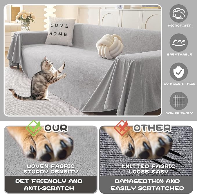 MYSKY HOME Non-Slip Couch Cover Couch Covers for 2 Cushion Couch Sofa Cover Sofa Slipcovers for Dogs, Sofa Covers Washable Love Seat Couch Covers Thick Furniture Protector, 71" x 102", Light Grey