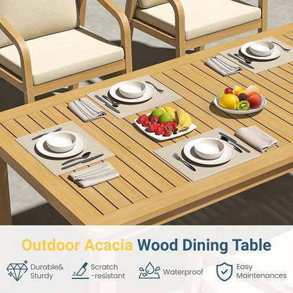 Wisteria Lane 3 Pieces Acacia Patio Dining Set for 4 | Patio Dining Table and Chairs Set with Cushion, Modern Outdoor Dining Furniture Set for Deck Lawn Backyard Garden, Beige