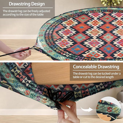opstellen Fitted Round Tablecloth Waterproof Table Cloth Vinyl Indoor Outdoor Aesthetic Circle Cover for 36-44" Tables Dining Kitchen Studio Apartment Party Gear Gifts Summer Fall Patio Essentials